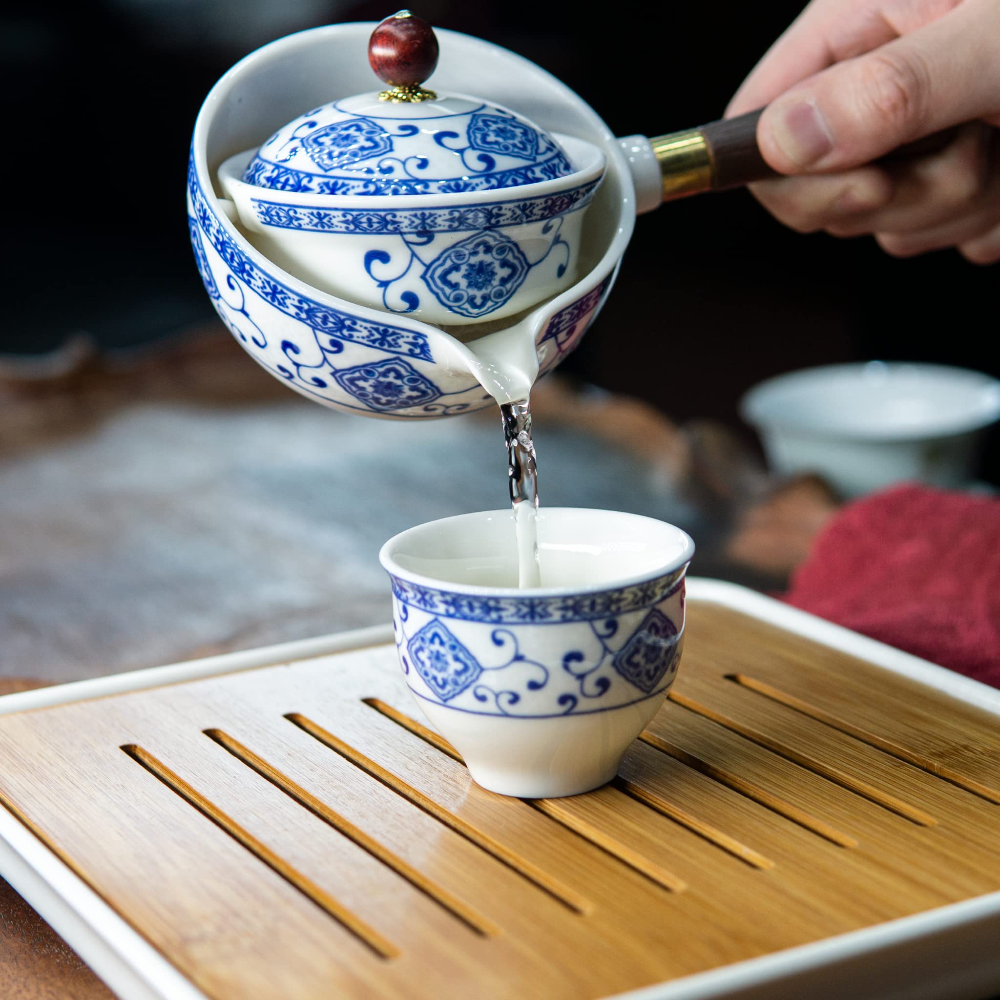 Amazon.com: LURRIER 中國功夫茶具組,便攜式茶壺組,配有360 度旋轉茶壺